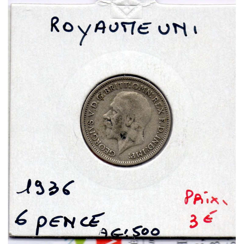 Grande Bretagne 6 pence 1936 TB, KM 832  pièce de monnaie