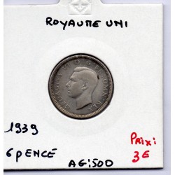Grande Bretagne 6 pence 1939 TTB, KM 852 pièce de monnaie