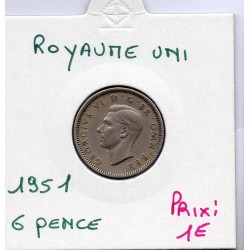 Grande Bretagne 6 pence 1951 TTB, KM 875 pièce de monnaie