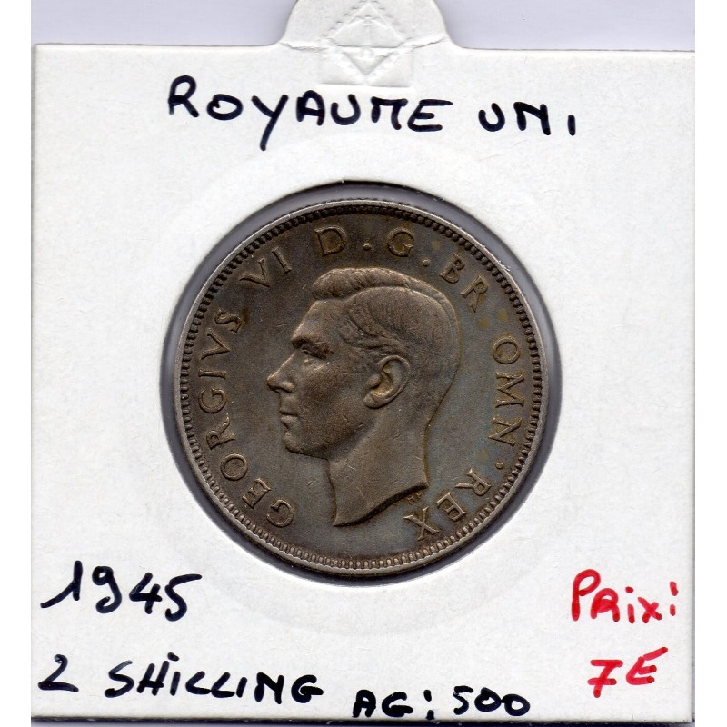 Grande Bretagne 2 Shillings 1945 TTB, KM 855 pièce de monnaie