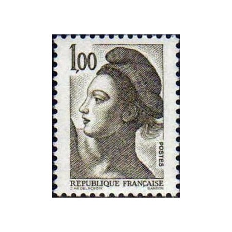 Timbre Yvert No 2185 type marianne Liberté 1fr olive foncé