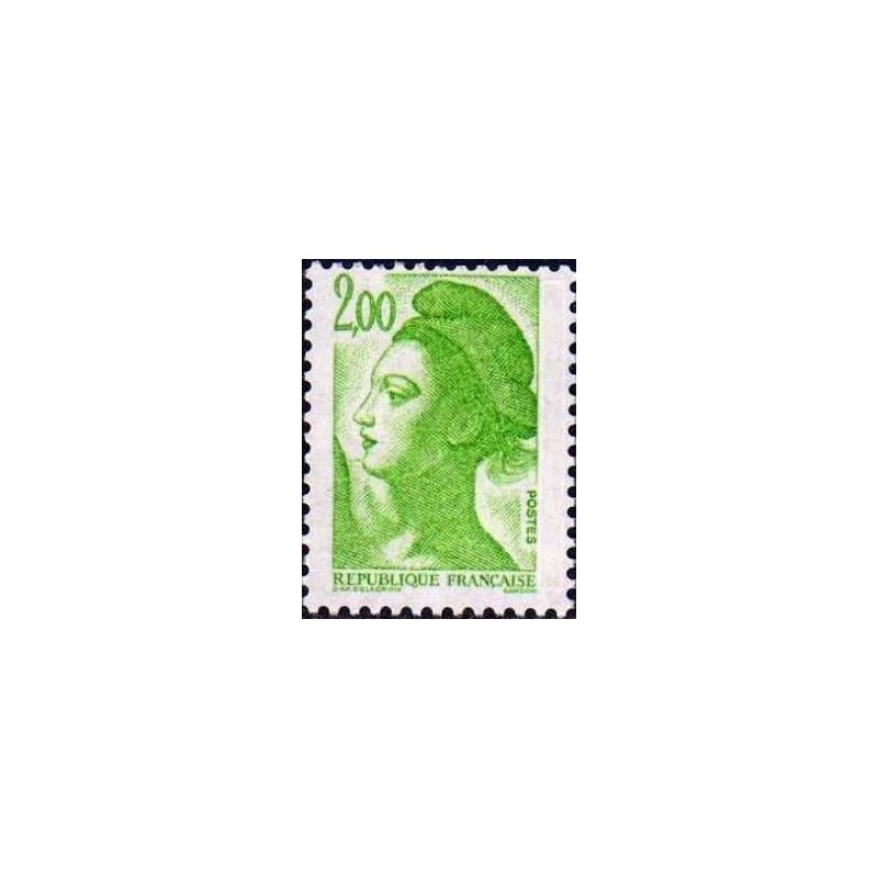 Timbre Yvert No 2188 type marianne Liberté 2fr vert jaune