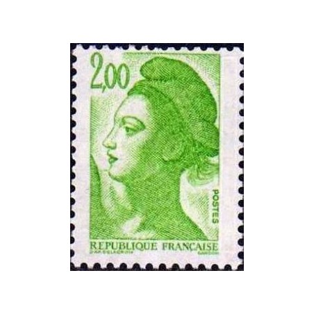 Timbre Yvert No 2188 type marianne Liberté 2fr vert jaune