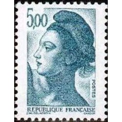 Timbre Yvert No 2190 type marianne Liberté 5fr bleu vert foncé