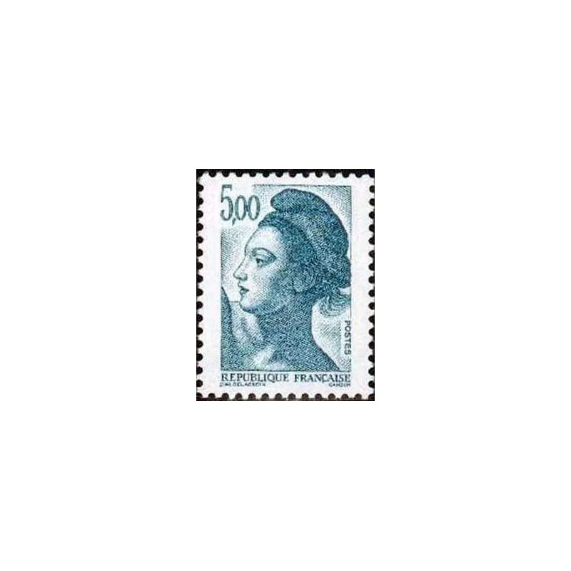 Timbre Yvert No 2190 type marianne Liberté 5fr bleu vert foncé