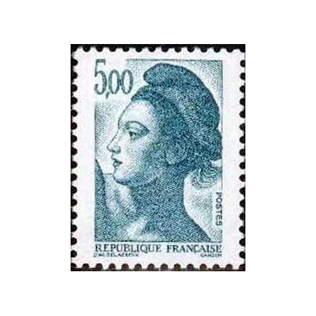 Timbre Yvert No 2190 type marianne Liberté 5fr bleu vert foncé