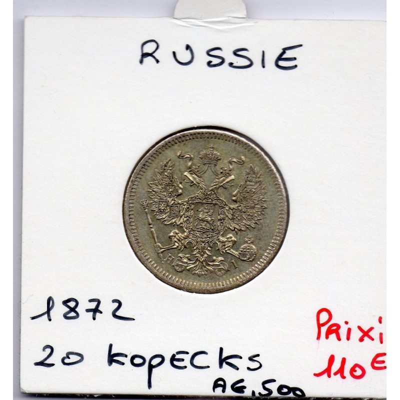 Russie 20 Kopecks 1872 СПБ НI ST Petersbourg FDC, KM Y21a.2 pièce de monnaie