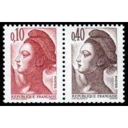 Timbre Yvert No 2179a+2376b type marianne Liberté paires 0.10fr+0.40fr et 2.20fr+0.40fr