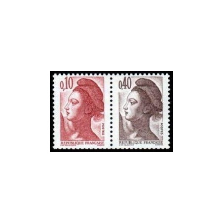 Timbre Yvert No 2179a+2376b type marianne Liberté paires 0.10fr+0.40fr et 2.20fr+0.40fr