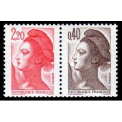 Timbre Yvert No 2179a+2376b type marianne Liberté paires 0.10fr+0.40fr et 2.20fr+0.40fr