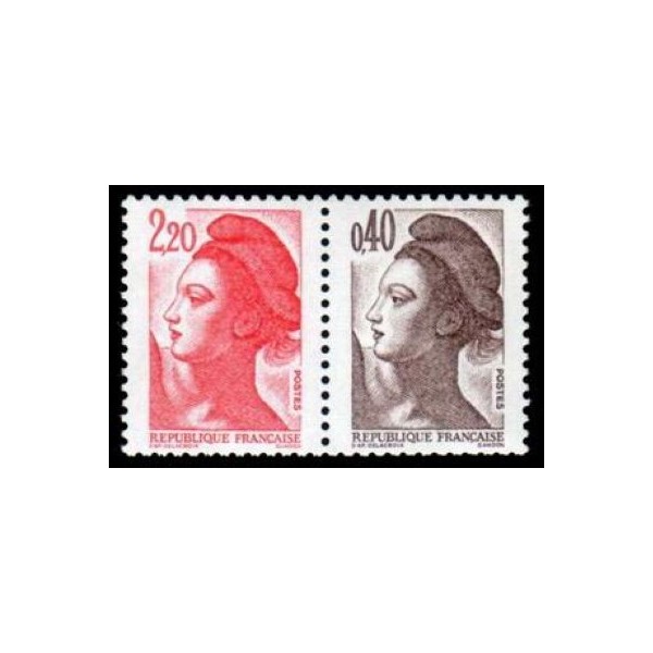 Timbre Yvert No 2179a+2376b type marianne Liberté paires 0.10fr+0.40fr et 2.20fr+0.40fr