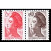 Timbre Yvert No 2179a+2376b type marianne Liberté paires 0.10fr+0.40fr et 2.20fr+0.40fr