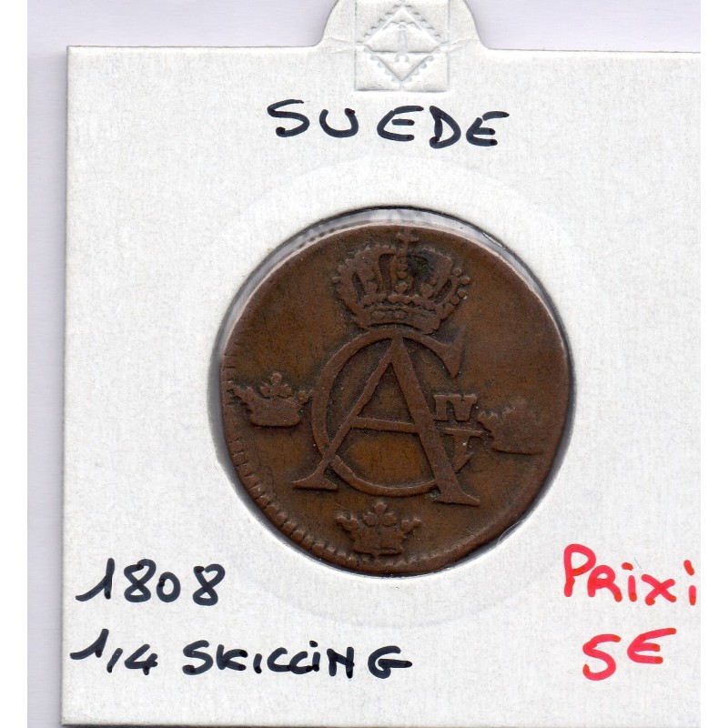 Suède 1/4 Skilling 1808 TB, KM 564 pièce de monnaie