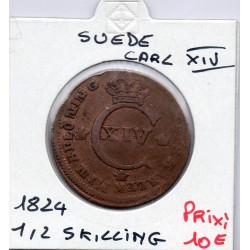 Suède 1/2 Skilling 1824 TTB-, KM 596 pièce de monnaie