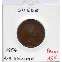 Suède 2/3 Skilling 1854 TB, KM 663 pièce de monnaie