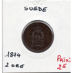 Suède 2 Ore 1874 TTB, KM 735 pièce de monnaie