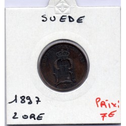 Suède 2 Ore 1897 TTB, KM 746 pièce de monnaie