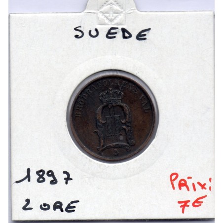 Suède 2 Ore 1897 TTB, KM 746 pièce de monnaie