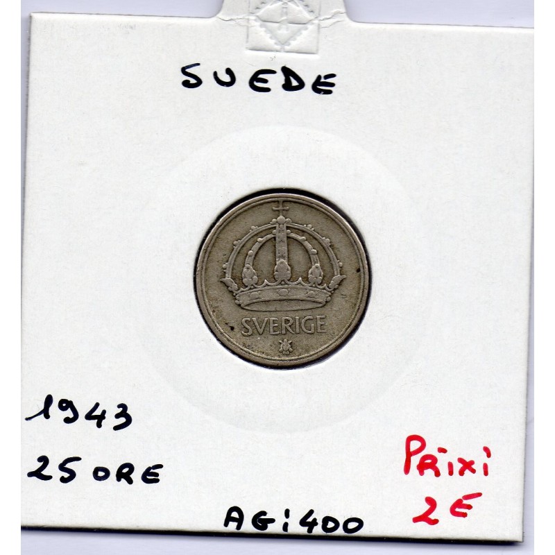 Suède 25 Ore 1943 TTB, KM 816 pièce de monnaie