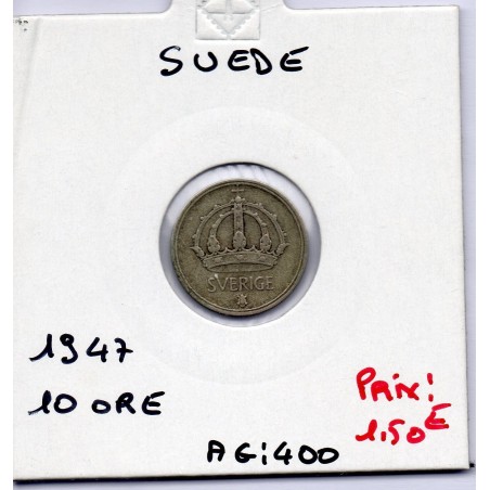 Suède 10 Ore 1947 TTB, KM 813 pièce de monnaie