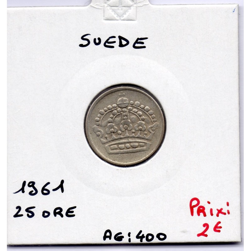 Suède 25 Ore 1961 Sup, KM 824 pièce de monnaie