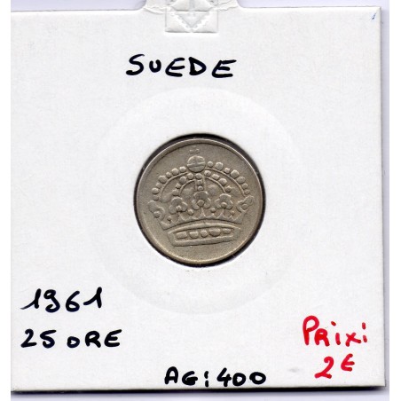 Suède 25 Ore 1961 Sup, KM 824 pièce de monnaie