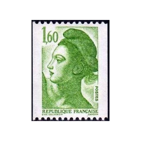 Timbre Yvert No 2222 Type marianne Liberté 1.60f vert de roulette