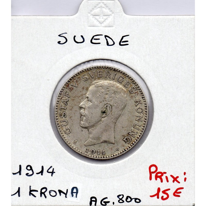 Suède 1 krona 1914 TTB, KM 786 pièce de monnaie