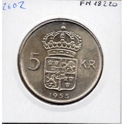 Suède 5 kronor 1955 Sup, KM 829 pièce de monnaie