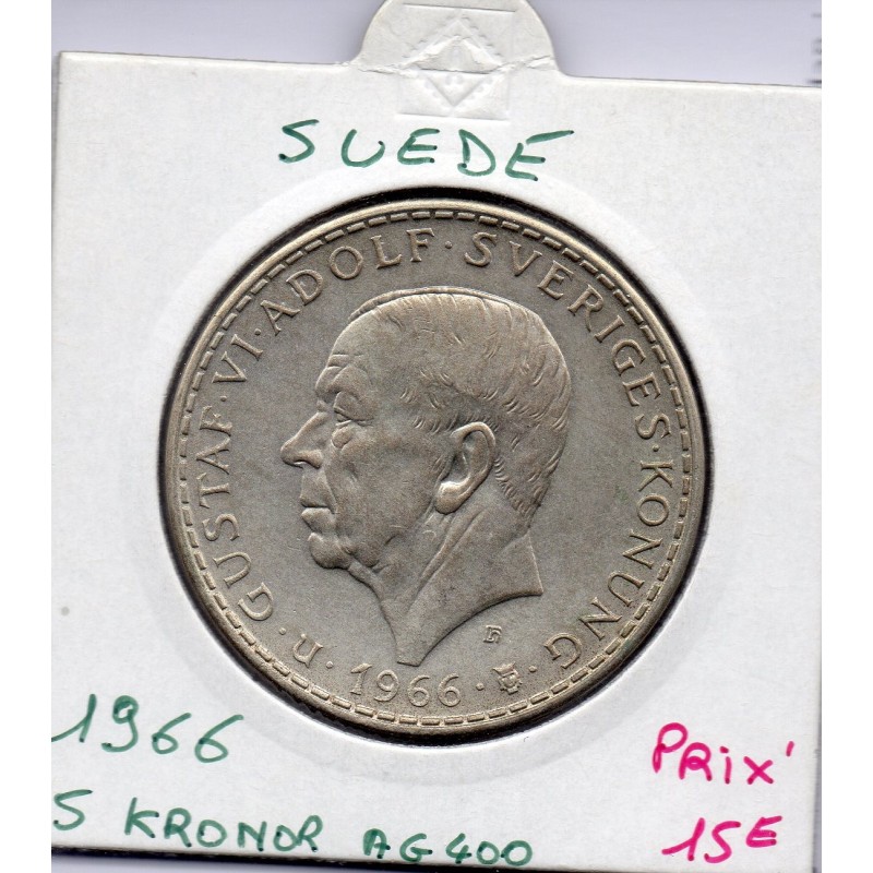 Suède 5 kronor 1966 Sup, KM 839 pièce de monnaie