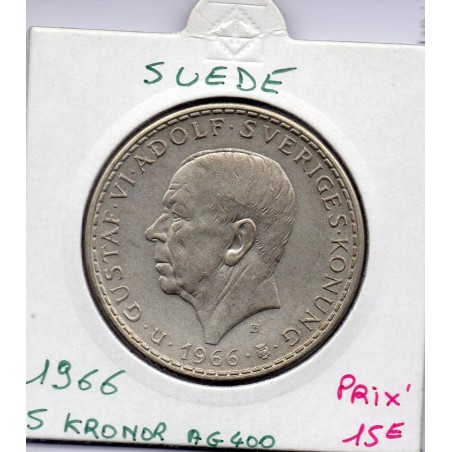 Suède 5 kronor 1966 Sup, KM 839 pièce de monnaie