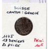 Suisse Canton Genève 18 deniers ou 6 quarts 1775 TTB, KM 67 pièce de monnaie