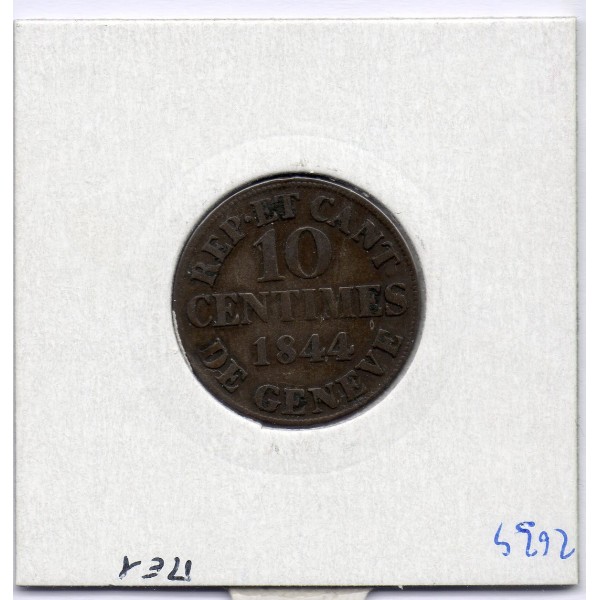 Suisse Canton Genève 10 centimes 1844 TB, KM 128 pièce de monnaie