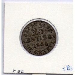 Suisse Canton Genève 25 centimes 1844 TB, KM 129 pièce de monnaie