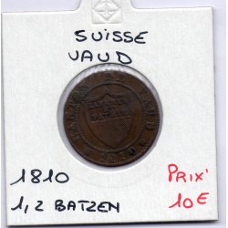 Suisse Canton Vaud 1/2 batzen ou 5 rappen 1810 TTB, KM 6 pièce de monnaie