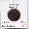 Suisse Canton Vaud 1/2 batzen ou 5 rappen 1810 TTB, KM 6 pièce de monnaie