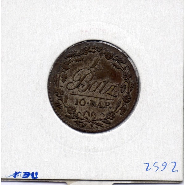 Suisse Canton Vaud 1 batzen ou 10 rappen 1816 TTB+, KM 8 pièce de monnaie