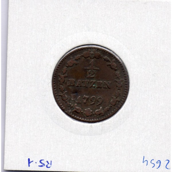 Suisse République Helvete 1/2 batzen 1799 TTB, KM A5 pièce de monnaie