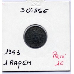 Suisse 1 rappen 1943 TTB, KM 3a pièce de monnaie