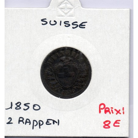 Suisse 2 rappen 1850 TTB, KM 4.1 pièce de monnaie