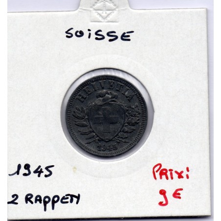 Suisse 2 rappen 1945 Sup, KM 4.2b pièce de monnaie