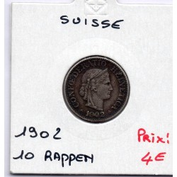 Suisse 10 rappen 1902 TTB, KM 27 pièce de monnaie