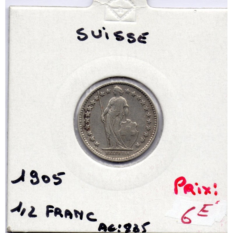 Suisse 1/2 franc 1905 TTB-, KM 23 pièce de monnaie