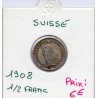 Suisse 1/2 franc 1908 TTB-, KM 23 pièce de monnaie