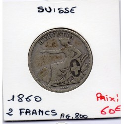 Suisse 2 francs 1860 TB+, KM 10a pièce de monnaie