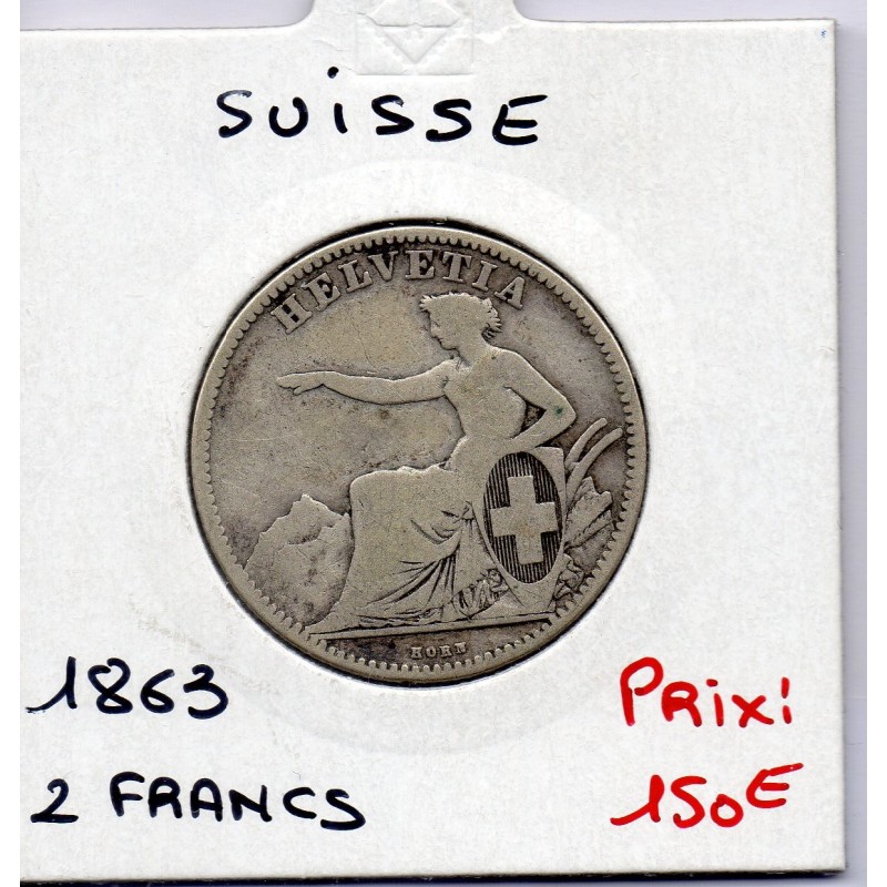 Suisse 2 francs 1860 TB, KM 10a pièce de monnaie