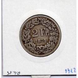 Suisse 2 francs 1874 TB, KM 21 pièce de monnaie