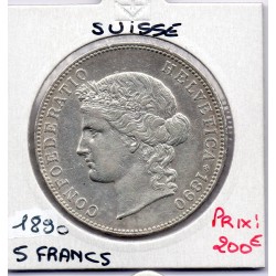 Suisse 5 francs 1890 Sup, KM 34 pièce de monnaie