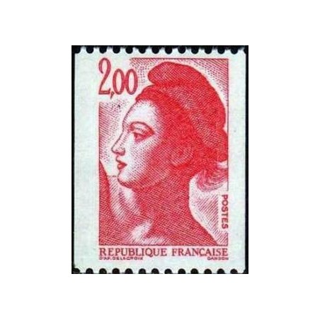 Timbre Yvert No 2277 Type mariane Liberté 2.00f rouge de roulette