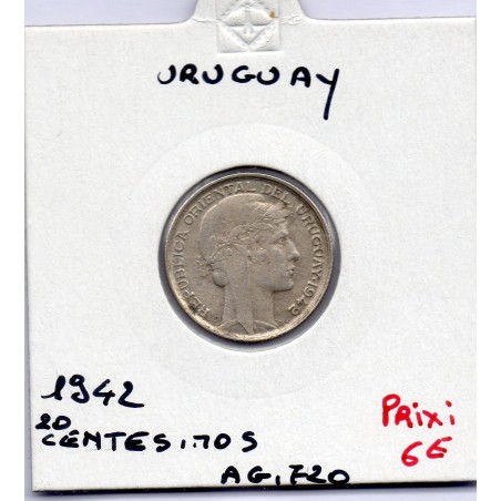 Uruguay 20 Centesimos 1942 TTB, KM 29 pièce de monnaie